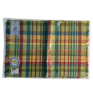 April Cornell Garden Seersucker Plaid Placemat Set of 4‎ Fringe 14x19 Inches NEW